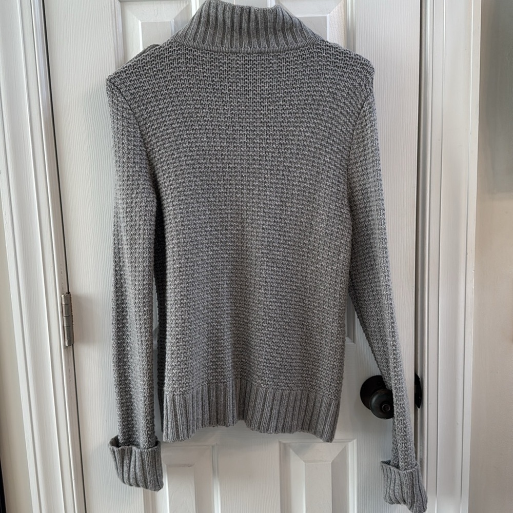 Talbots Gray chunky wool blend button up collared cardigan w pockets Sz S - Picture 4 of 9